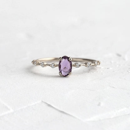 light luxury 18k gold female ring geometric purple zircon simple copper ring - Love Mi