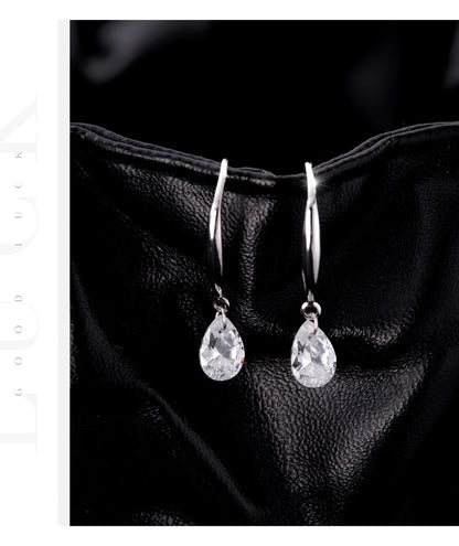 1 Pair Rhodium Plated 925 Sterling Silver Zircon 925 Sterling Silver Earrings Water Droplets Drop Earrings