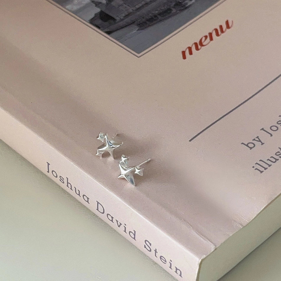 1 Pair 925 Sterling Silver Star Ear Studs - Love Mi