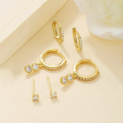 1 Set Simple Style Geometric Inlay Brass Zircon 18K Gold Plated Drop Earrings Earrings