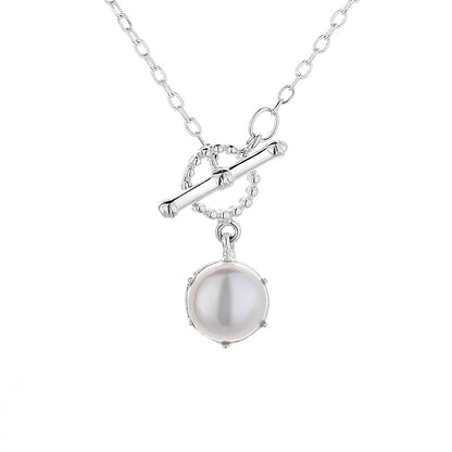 925 Sterling Silver Pearl Plating Inlay Geometric Pendant Necklace - Love Mi