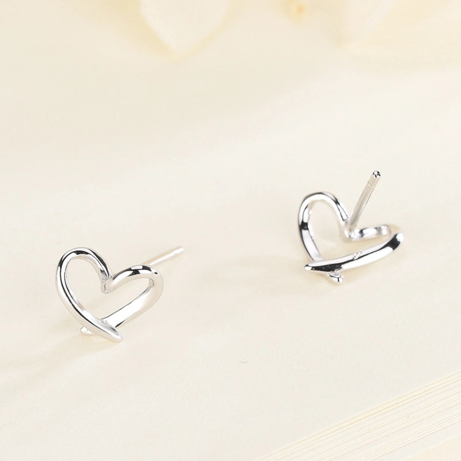 1 Pair 925 Sterling Silver Heart Shape Ear Studs - Love Mi