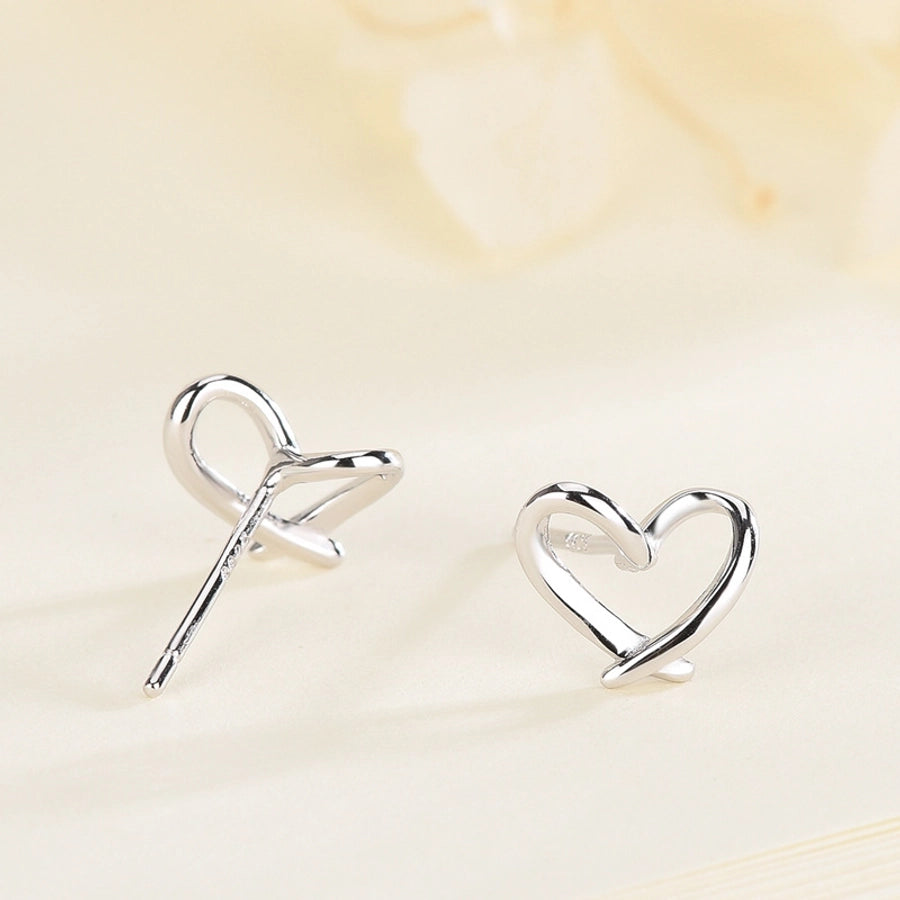 1 Pair 925 Sterling Silver Heart Shape Ear Studs - Love Mi