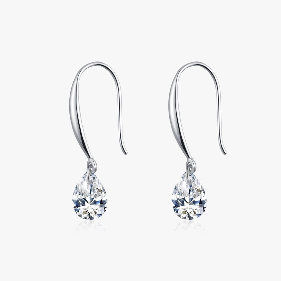 1 Pair Rhodium Plated 925 Sterling Silver Zircon 925 Sterling Silver Earrings Water Droplets Drop Earrings