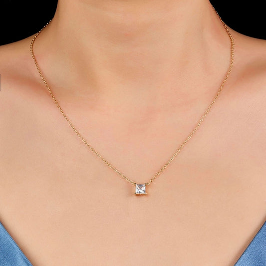 925 Sterling Silver Long-Lasting Plated Zircon Plating Inlay Square Pendant Necklace - Love Mi