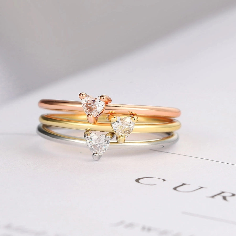 Copper Plating Inlay Heart Shape Zircon Rings - Love Mi