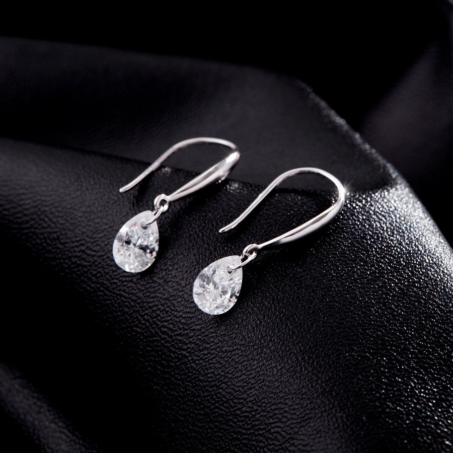 1 Pair Rhodium Plated 925 Sterling Silver Zircon 925 Sterling Silver Earrings Water Droplets Drop Earrings