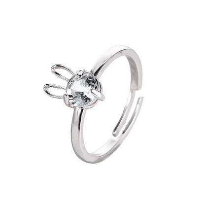 new cute rabbit copper inlaid zircon ring opening adjustable ring - Love Mi