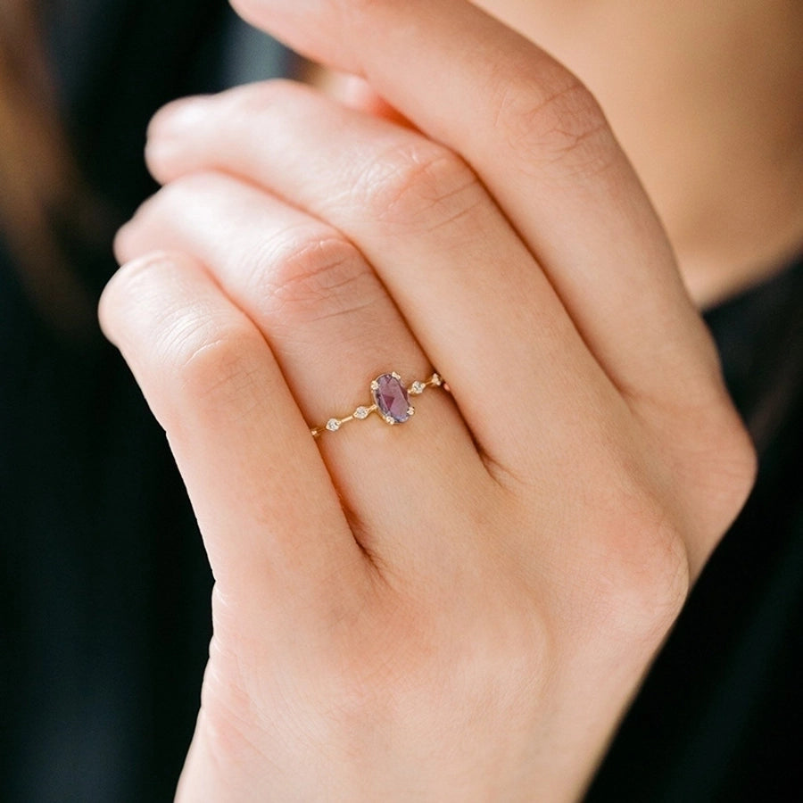 light luxury 18k gold female ring geometric purple zircon simple copper ring - Love Mi