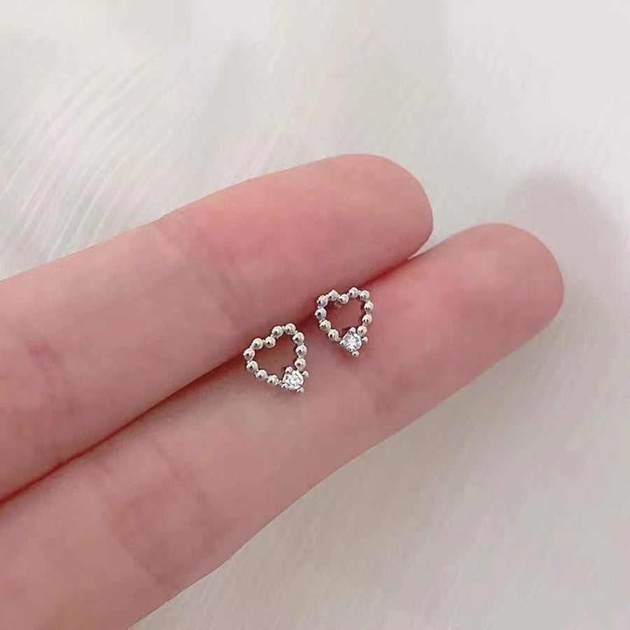 925 Sterling Silver Rhinestones Heart Shape Stud Earrings - Love Mi