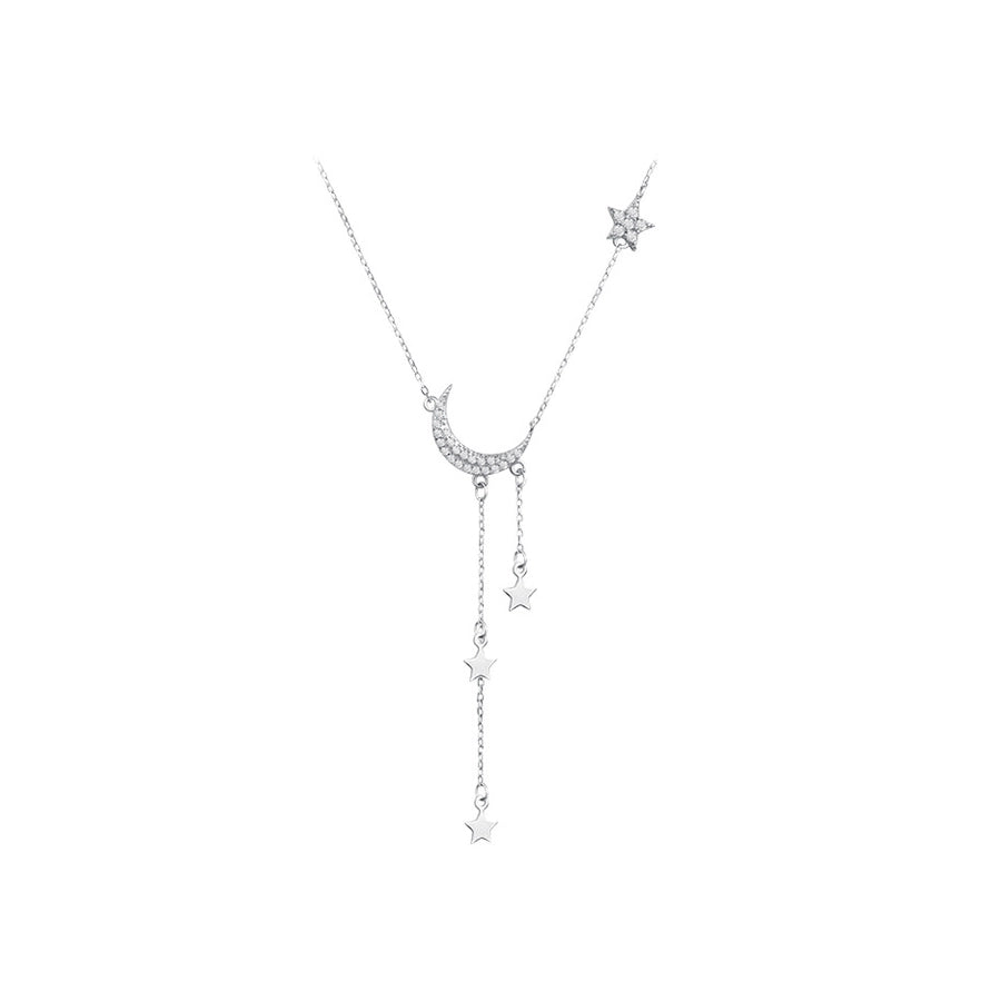 925 Sterling Silver Zircon cable chain Plating Star Moon Pendant Necklace