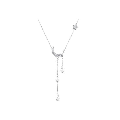 925 Sterling Silver Zircon cable chain Plating Star Moon Pendant Necklace