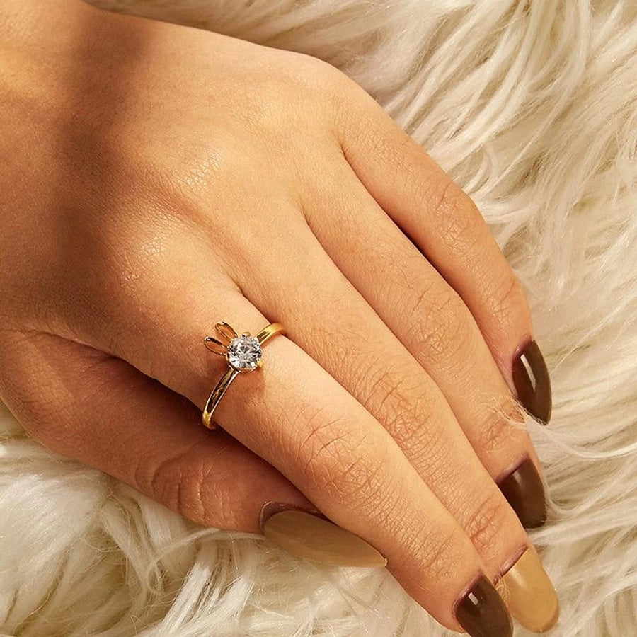 new cute rabbit copper inlaid zircon ring opening adjustable ring - Love Mi