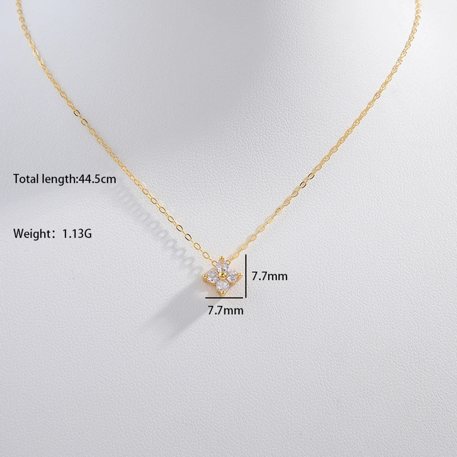 925 Sterling Silver Plated Zircon O-shaped chain Plating Four Leaf Clover Pendant Necklace