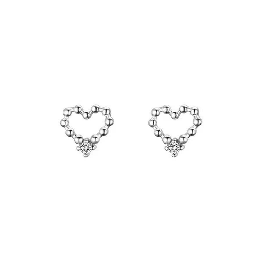 925 Sterling Silver Rhinestones Heart Shape Stud Earrings - Love Mi