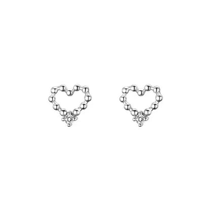 925 Sterling Silver Rhinestones Heart Shape Stud Earrings - Love Mi