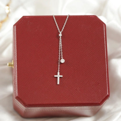 925 Sterling Silver Zircon cable chain Inlay Cross Pendant Necklace - Love Mi