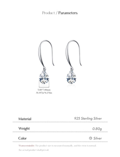 1 Pair Rhodium Plated 925 Sterling Silver Zircon 925 Sterling Silver Earrings Water Droplets Drop Earrings