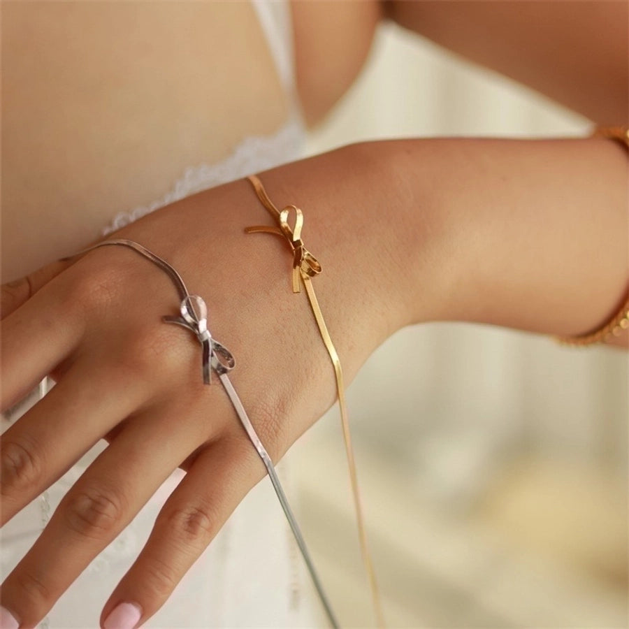 Stainless Steel 18K Gold Plated Simple Style Classic Style Plating Bow Knot Necklace - Love Mi