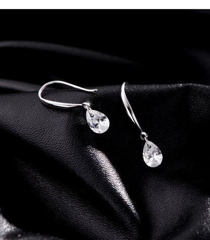 1 Pair Rhodium Plated 925 Sterling Silver Zircon 925 Sterling Silver Earrings Water Droplets Drop Earrings