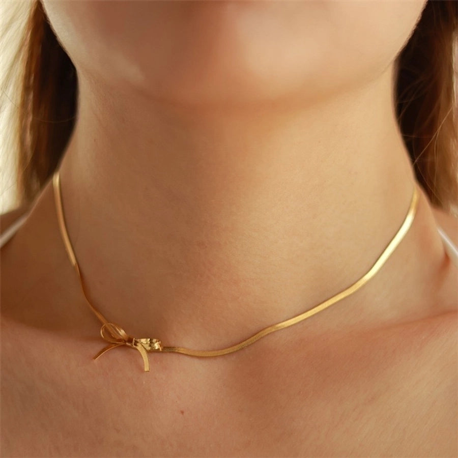 Stainless Steel 18K Gold Plated Simple Style Classic Style Plating Bow Knot Necklace - Love Mi