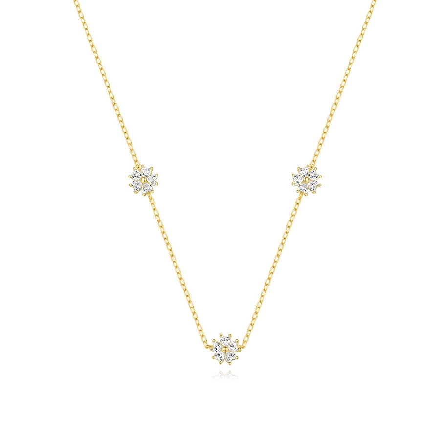 925 Sterling Silver Zircon cable chain Inlay Flower Necklace - Love Mi