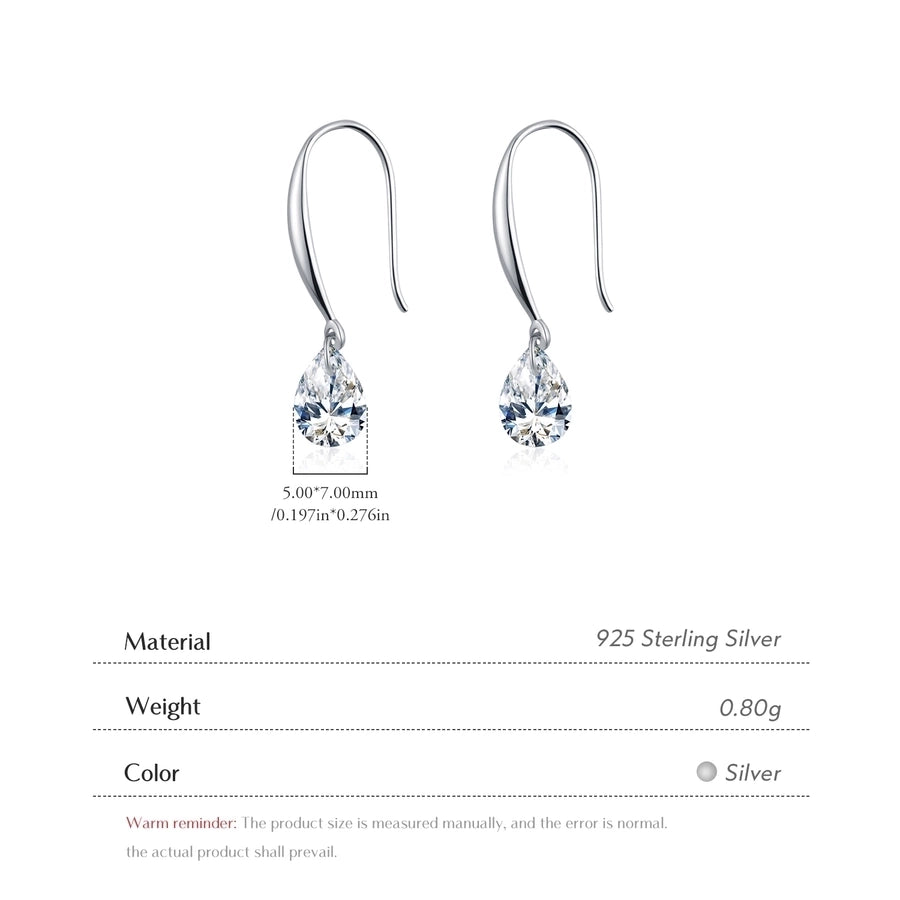 1 Pair Rhodium Plated 925 Sterling Silver Zircon 925 Sterling Silver Earrings Water Droplets Drop Earrings