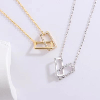 925 Sterling Silver Rhinestones Cable Chain Plating Inlay Geometric Pendant Necklace - Love Mi