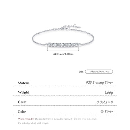 0.54 Karat Colorless(DEF) Round Brilliant Cut 925 Sterling Silver 925 Sterling Silver cable chain Bracelets Elegant IG Style VVS1-VVS2 Moissanite GRA Certificate