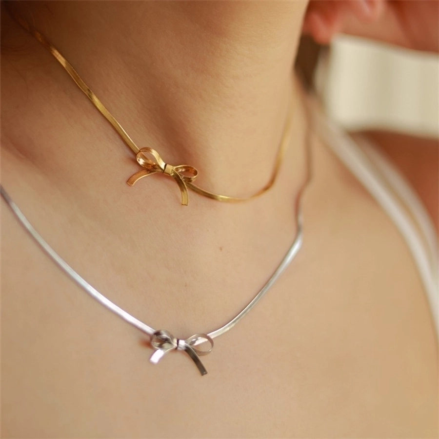 Stainless Steel 18K Gold Plated Simple Style Classic Style Plating Bow Knot Necklace - Love Mi