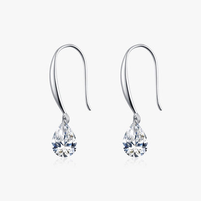 1 Pair Rhodium Plated 925 Sterling Silver Zircon 925 Sterling Silver Earrings Water Droplets Drop Earrings