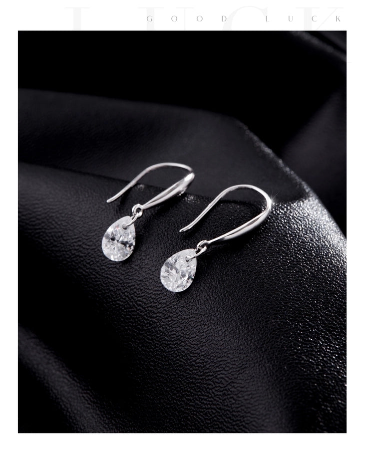 1 Pair Rhodium Plated 925 Sterling Silver Zircon 925 Sterling Silver Earrings Water Droplets Drop Earrings