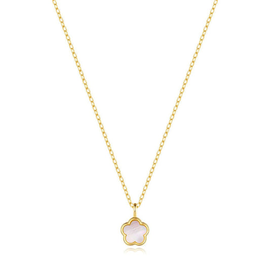 S925 Sterling Silver Petal White Shell Refined Rhinestone Clavicle Necklace Hollow Stud Earrings Suit Best Seller in Jewelry - Love Mi