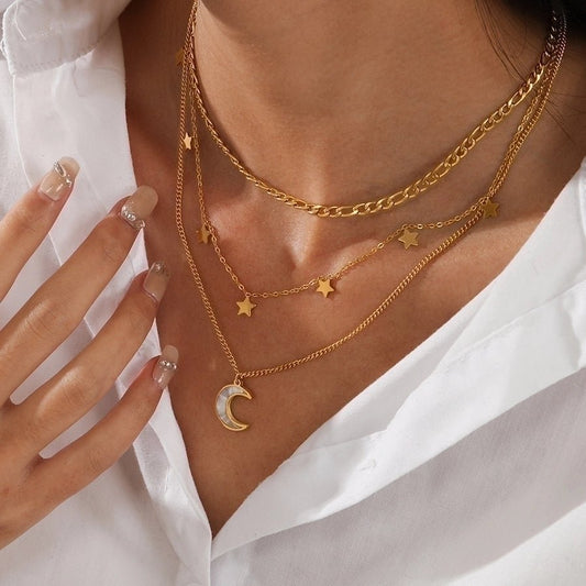 Trendy Star & Moon Titanium Steel Pendant Necklace - Love Mi